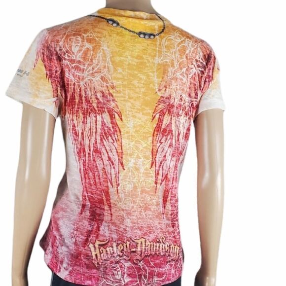 Harley Davidson Orange & Red Graphic T-Shirt - Picture 2 of 4